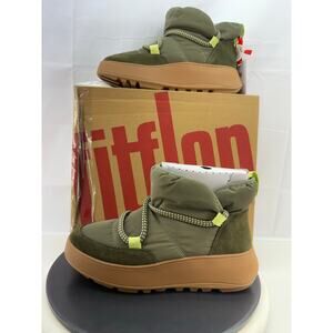 FitFlop F-Mode Womens 8.5 Water Resistant Fleece Lined Winter Ankle Boots Green